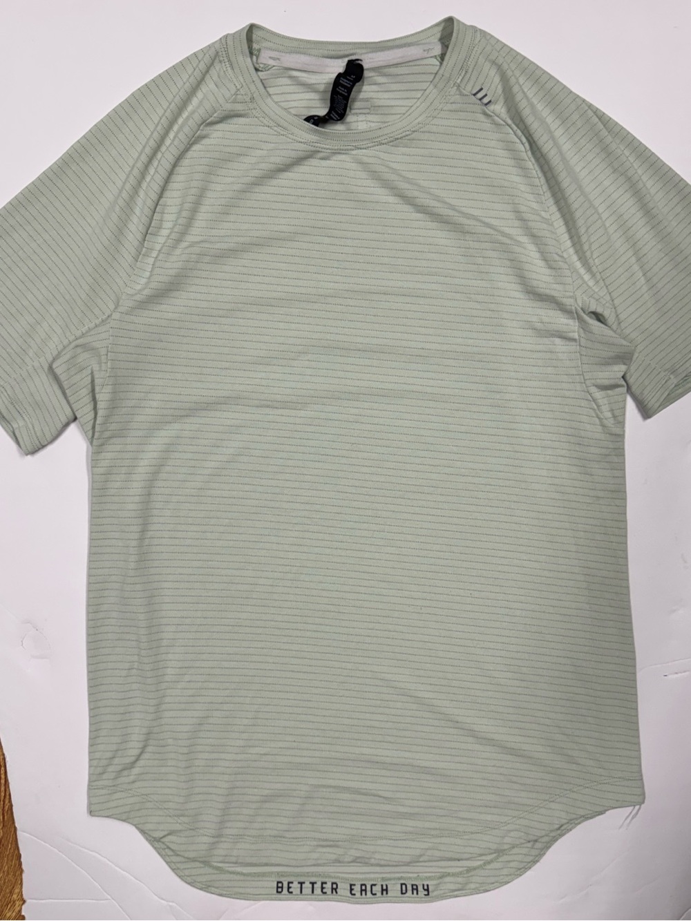Lululemon Drysense Men's Medium Light Green Striped Performance Stretch T-Shirt